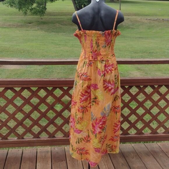 Maurices Orange Yellow Floral Smocked Peplum Midi Dress Size XXL - Picture 3 of 11